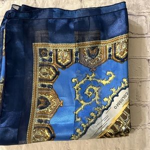 ITALY LANDMARKS VATICAN SILKY SOUVENIR BLUE VTG SCARF